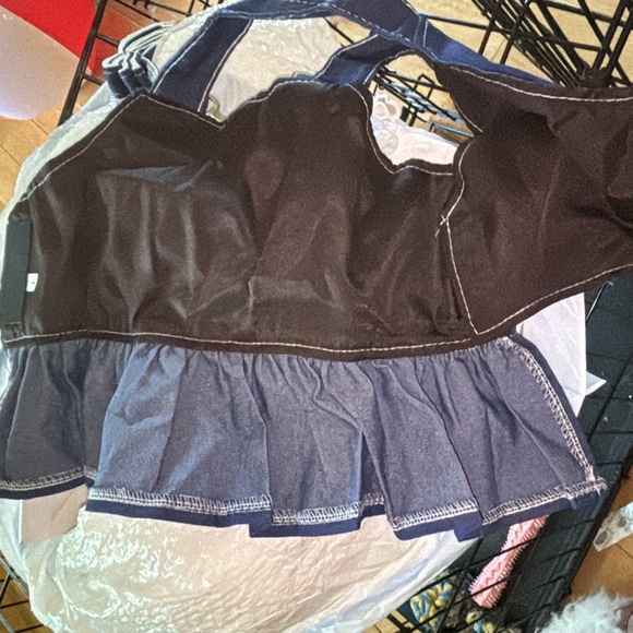 Dog Dress Harness with Leash Set, Lace Love Denim Pet Dresses, Puppy (Dark Blue) - Picture 4 of 8